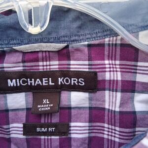 Michael Kors Plaid‎ Button Up Shirt Short Sleeve Slim Fit XL